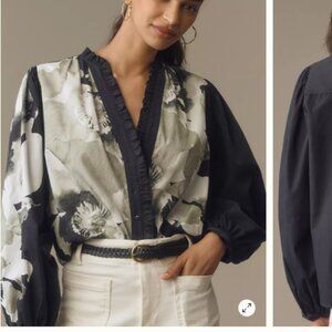 NWT Anthropologie Forever That Girl Printed Ruffle Buttondown Blouse